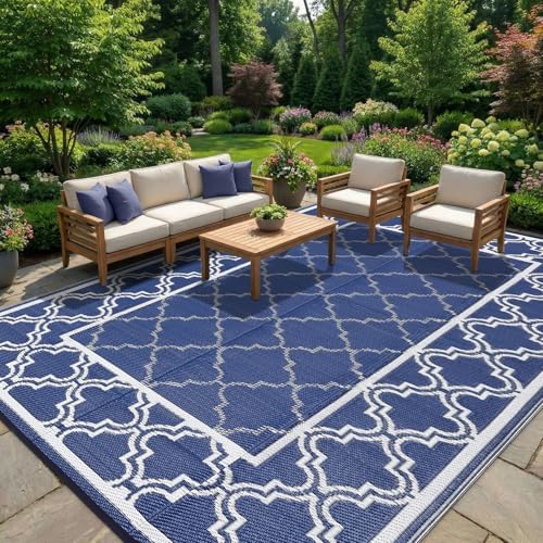 Garvee Reversible Outdoor Rug 8x10, Waterproof Outdoor Plastic Rug, Blue by Garvee