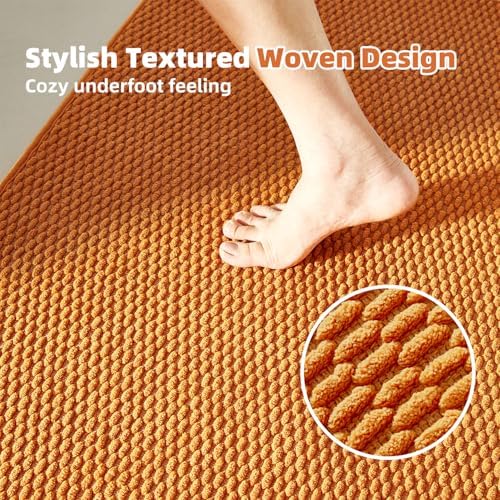 TYUU Bathroom Runner Rugs, Long Bath Mat Runner Washable Thin Quick Dry Low Pile Bathroom Runner Rugs Non Slip, Orange 24"x70" - Image 3