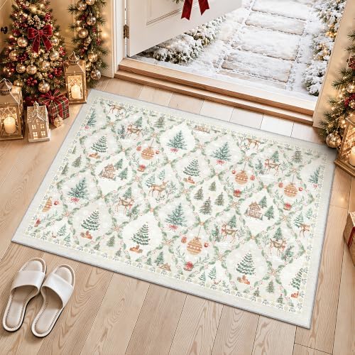 2x3 Christmas Small Non-Slip Area Rug, Grey Washable Entryway Carpets - Image 3