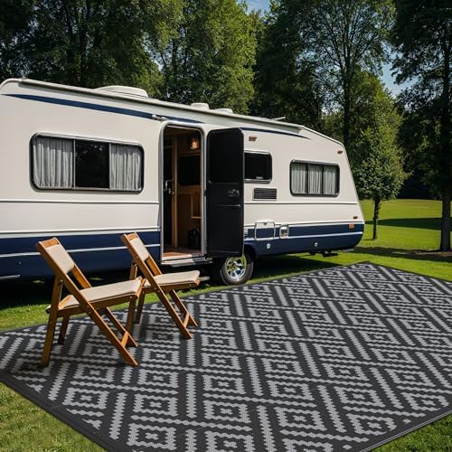 GENIMO Outdoor Rug, Waterproof Plastic Rugs 10'x20' for Camping Black Grey - Image 5