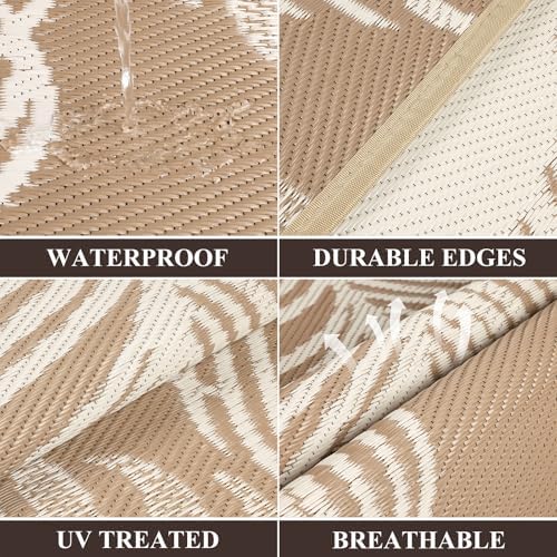 Pauwer Waterproof Outdoor Rug 5x8, Plastic Straw Patio Rug, Leaf Brown - Image 2