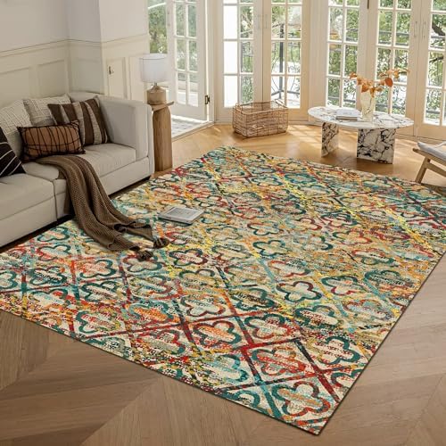 RUGSURE Washable Area Rugs, 6' x 9' - 1/6 Thick - Stain & Water Resistant Non-Slip - Perfect Resistant Rug for Living Room, Bedroom, Nursery, Pet & Child Friendly, Vibrant Colors Rugs, Multicolor by RUGSURE