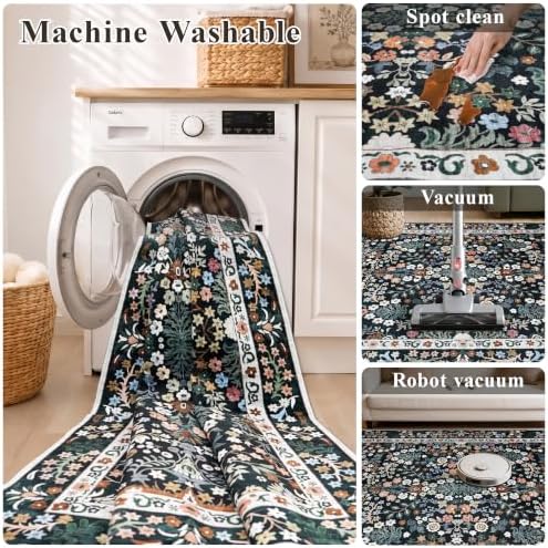 Square 8x8 Area Rug Non-Slip: Washable Stain Resistant Vintage Rug Black - Image 5