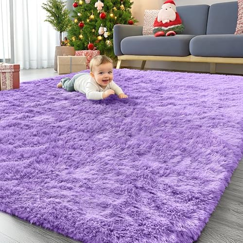 OLANLY 6x9 Machine Washable Large Area Rugs for Living Room, Bedroom, Soft Fluffy Shaggy Bedside Rug, Indoor Floor Carpet for Kids Girls and Boys, Dorms, Nursery, Home Decor Aesthetic, Purple by OLANLY