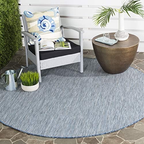SAFAVIEH Outdoor Round Rug 9' - Courtyard Collection - Large, Coastal Design, Navy & Grey, Durable & Easy Cleaning, Ideal for Patio, Entryway, Mudroom, Backyard (CY8022-36821) by Unknown