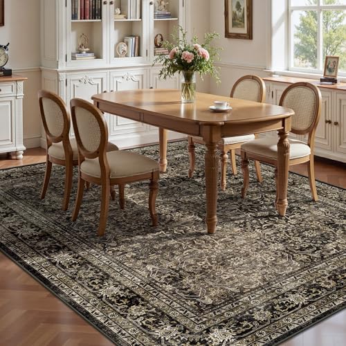 8x10 Area Rugs for Living Room - Washable Vintage Retro Large Rug, Soft Ultra Thin Non Slip Low Pile Traditional Distressed Boho Carpet for Bedroom Dining Room Home Office, Brown - Image 4