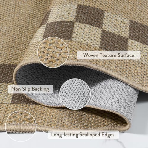 LIVEBOX Easy Jute Checkered Runner Rug for Kitchen, Scalloped Washable 2x6 Tan Rugs for Entryway, Geometric Indoor Outdoor Non Slip Rug Farmhouse Carpet Door Mat Area Rug for Porch Bedroom Hallway - Image 5