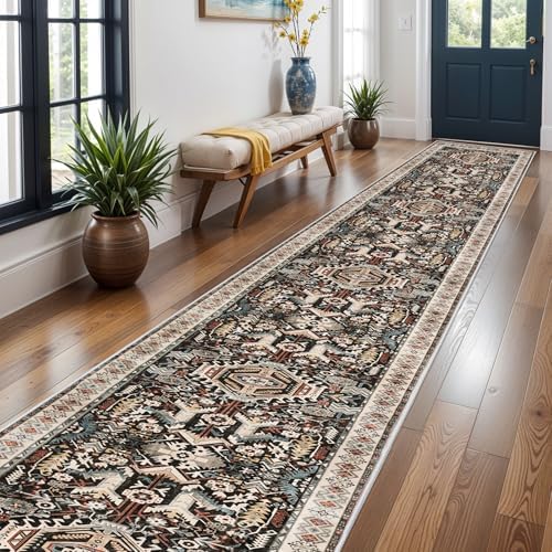 3x20 Runner Rug for Hallway - Hallway Runner Rug Distressed Mats Non-Slip Soft Room Floor Carpet for Dining Room (Black,3x20) - Image 3