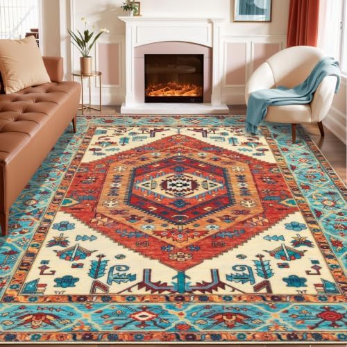 SERISSA 8x10 Washable Non Slip Boho Area Rug for Living Room，Orange by SERISSAHomeDecorCollection