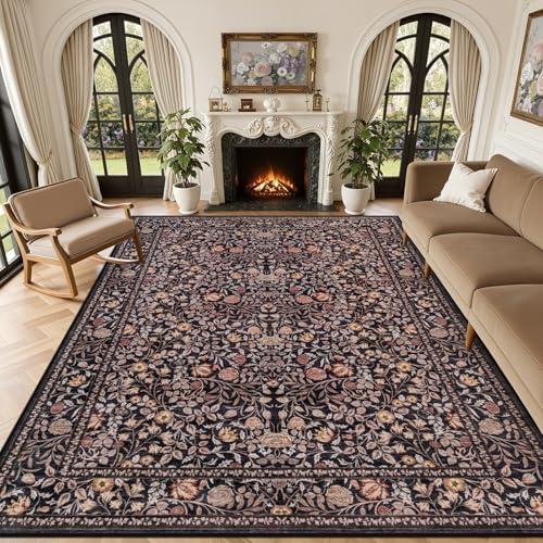 10x14 Area Rug Living Room: Soft Floral Washable Carpet Brown by EXPEDIX