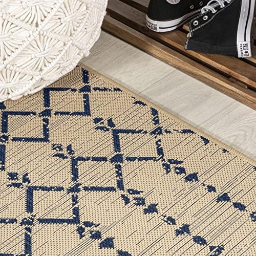 JONATHAN Y Moroccan Geometric Indoor Outdoor Square Area Rug 4X4 Beige/Navy, Ourika Textured Weave for Backyard, Patio, Porch, Easy-Cleaning, High Traffic, Pet-Friendly, Non-Shedding (SMB108H-4SQ) - Image 6
