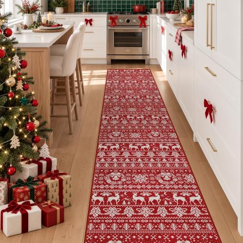 Miukiki 2x12 Christmas Runner Rug for Living Room Washable Hallway Rug Red by Miukiki