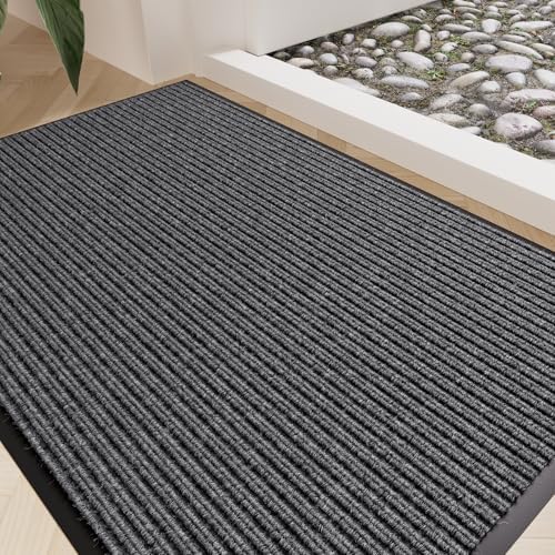 Front Door Mat 35"x23", Heavy Duty Low Profile Door Mat Indoor Entrance, Absorbent & Dirt Resistant, Easy Clean Non-Slip Welcome Mat, Commercial Door Rugs for Entryway Indoor Outdoor, Grey by EZ2LIVE