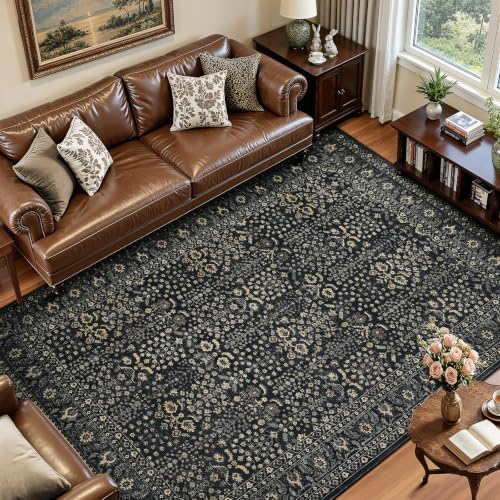 Lofus 5x7 Washable Area Rug for Living Room, Non-Slip Black Boho Carpet by Lofus