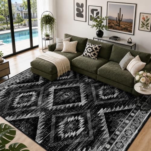 BESTSWEETIE 8'x10' Washable Area Rug for Living Room Bedroom Black by BESTSWEETIE