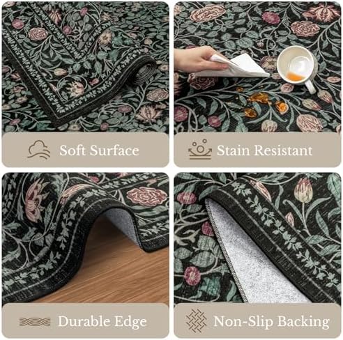 10x12 Area Rug Living Room: Soft Floral Washable Carpet Dark Green - Image 7