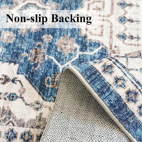 Hallway Washable Runner Rug - 2'6x12 Kitchen Rugs Entryway Rug Runner Vintage Soft Floor Mat Non Slip Indoor Farmhouse Carpet for Bathroom Living Room Bedroom (2'6''x12', Blue) - Image 4