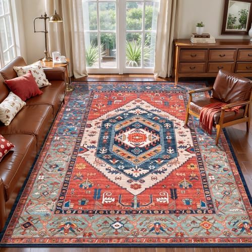 SERISSA 4x6 Washable Non Slip Boho Area Rug for Bedroom，Rust - Image 3