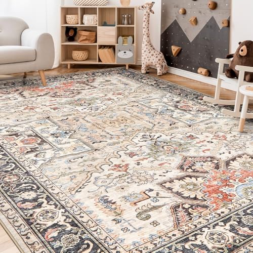 11x14 Area Rugs for Living Room - Large Carpet Ultra Thin Soft Washable Oriental Vintage Floral Distressed Big Indoor Carpets for Bedroom Nursery Dorm Home Decor Aesthetic - Multi Color - Image 7