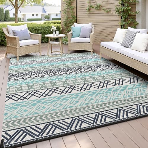 MontVoo Outdoor Rug Carpet 8x10 Waterproof-Patio Rug Mat Reversible RV Camping Rug Picnic Mat Plastic Straw Outside Rug for Balcony Porch Deck Beach-Boho Outdoor Area Rug for Patio Decor Colorful by MontVoo