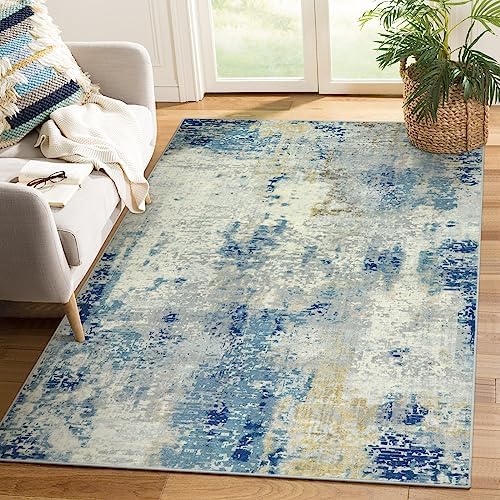 Lahome Modern Abstract Area Rug 4x6, Washable Living Room Rug for Bedroom Entryway Non Slip, Soft Contemporary Indoor Floor Throw Carpet for Apartment Playroom Home Office, Blue by Lahome