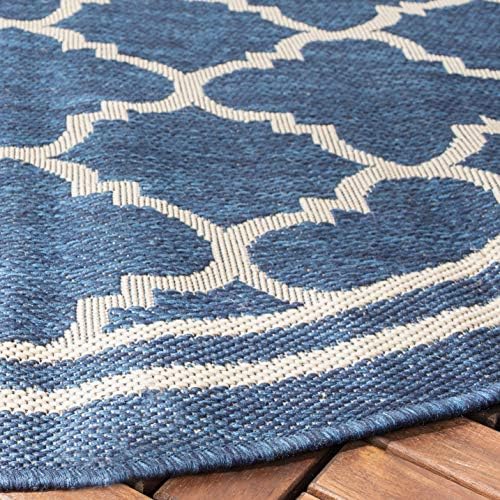 SAFAVIEH Washable Rug Outdoor Courtyard Collection - 6'7" Round, Navy & Beige, Non-Shedding & Easy Cleaning, Ideal for Patio, Backyard, Mudroom (CY6918-268) - Image 4