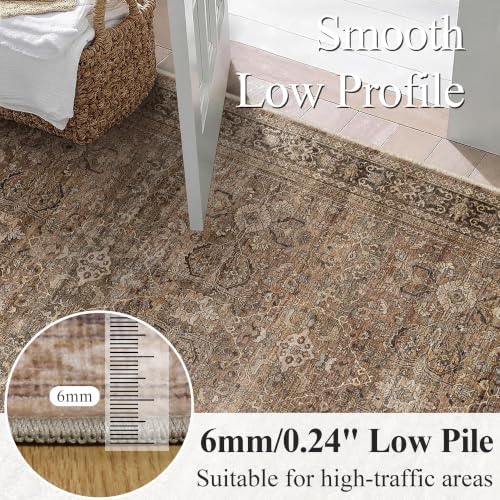 Schweek 4ft Round Rug Brown Washable Non-Slip Circle Rugs Neutral Area Rug - Image 3