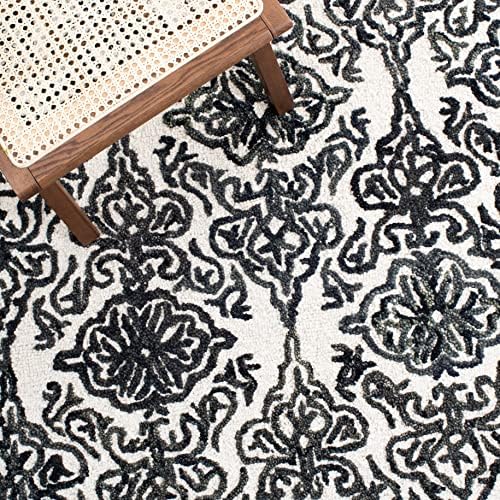 SAFAVIEH Blossom Collection 8' x 10' Ivory/Black BLM112A Handmade Premium Wool Living Room Dining Bedroom Area Rug - Image 5