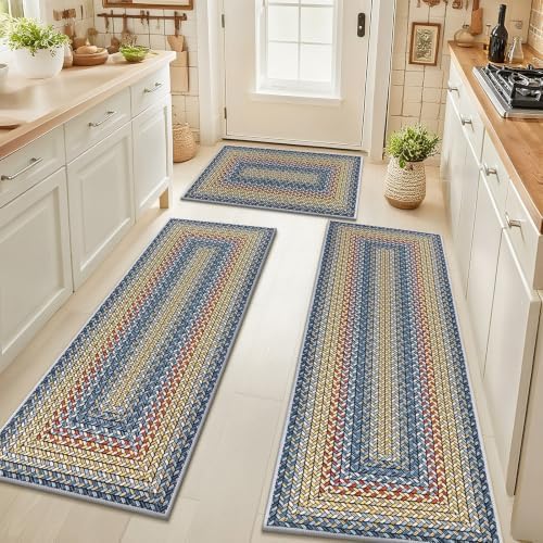 HEBE Faux Jute Kitchen Rugs Set of 3, Washable Kitchen Mats for Floor by HEBE