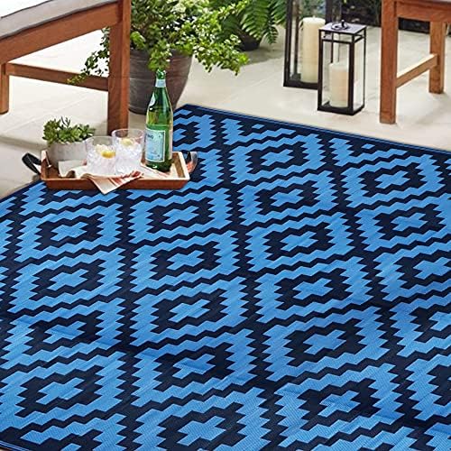 SAND MINE Waterproof Outdoor Rug 9x18 ft, Plastic Reversible Rug, Modern Area Rug, Large Floor Mat for Outdoors, RV, Patio, Backyard, Deck, Picnic, Beach, Camping, Blue - Image 2