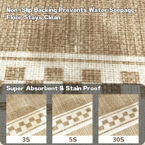 Faux Linen Washable Rug Smooth Breathable Mat 5x12 Warm Brown - Image 6