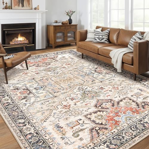 11x14 Area Rugs for Living Room - Large Carpet Ultra Thin Soft Washable Oriental Vintage Floral Distressed Big Indoor Carpets for Bedroom Nursery Dorm Home Decor Aesthetic - Multi Color by homewill
