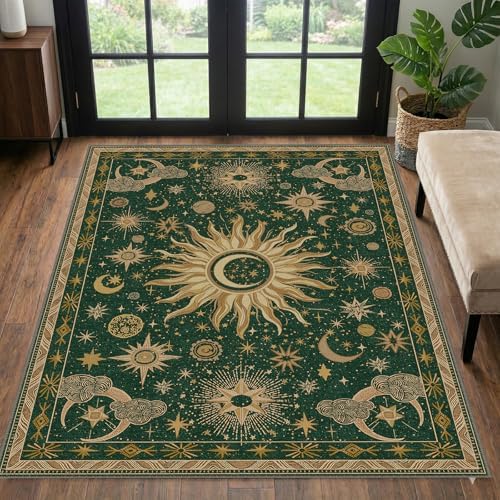 Vacuum-Friendly, 3x5 Washable Area Rug, Green Gold Yellow - Image 2