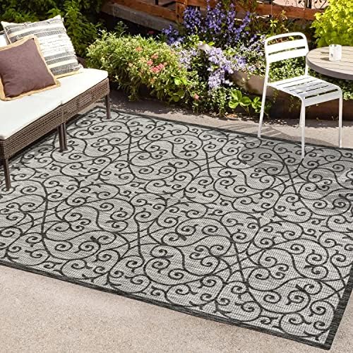 JONATHAN Y Vintage Filigree Indoor Outdoor Area Rug 5X8 Light Gray/Black, Madrid Textured Weave for Backyard, Patio, Porch, Easy-Cleaning, High Traffic, Pet-Friendly, Non-Shedding (SMB107E-5) - Image 3