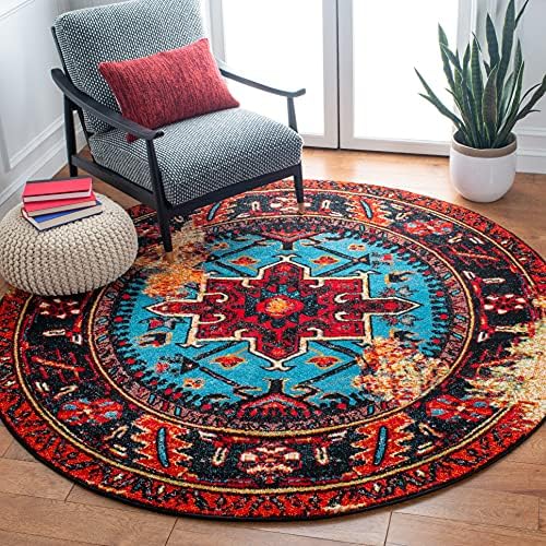 SAFAVIEH Vintage Hamadan Collection Area Rug - 6'7" Round, Red & Light Blue, Traditional Persian Design, Non-Shedding & Easy to Clean, Ideal for Living Room, Bedroom, Dining Space (VTH211Q) by Unknown