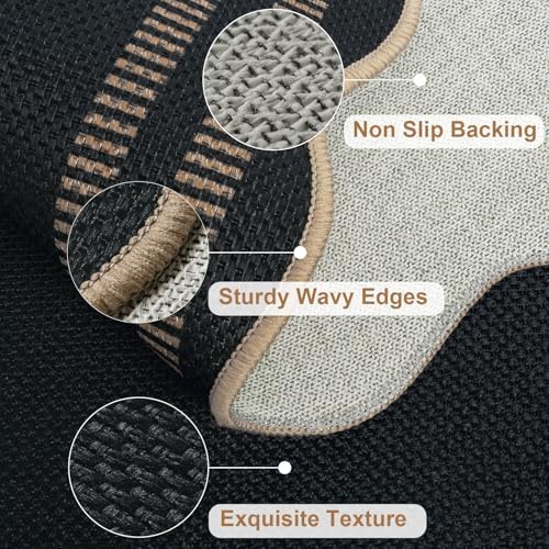 Scalloped Modern Easy Jute Carpet, 4x6 Outdoor Patio Washable Area Rug, Indoor Black Kitchen Rugs Farmhouse Neutral Non Slip Rug for Living Room Patio Entryway - Image 4