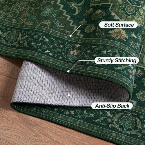 Tangsoo Dark Green 2x3 Small Rugs for Entryway, Washable Vintage Non Slip Oriental Rug, Indoor Front Door Rug, Print Door Mat Small Carpet, Soft Low Pile Rugs for Entrance Kitchen Bedroom Home Decor - Image 5