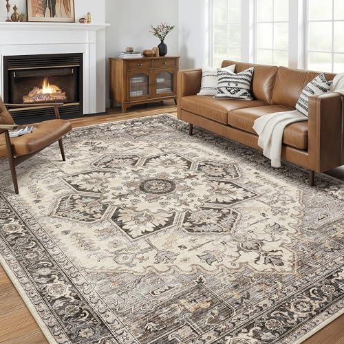 12x18 Area Rugs for Living Room - Large Carpet Ultra Thin Soft Washable Oriental Vintage Floral Distressed Big Indoor Carpets for Bedroom Nursery Dorm Home Decor Aesthetic - Grey Brown by homewill