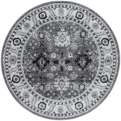SAFAVIEH Vintage Hamadan Collection Area Rug - 5'3" Round, Grey & Black, Persian Design, Non-Shedding & Easy to Clean, Ideal for Living Room, Bedroom, Dining Space, Dining (VTH214K) by Unknown