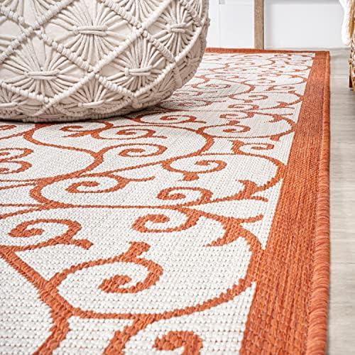 JONATHAN Y Vintage Filigree Indoor Outdoor Runner Rug 2X8 Cream/Orange, Madrid Textured Weave for Backyard, Patio, Porch, Easy-Cleaning, High Traffic, Pet-Friendly, Non-Shedding (SMB107L-28) - Image 6