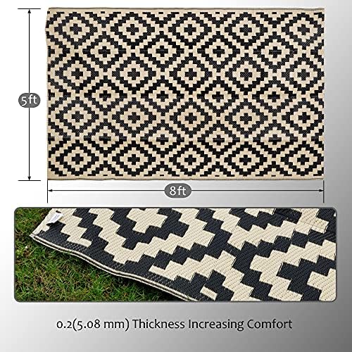 SAND MINE Waterproof Outdoor Rug 5x8 ft, Plastic Reversible Rug, Modern Area Rug, Large Floor Mat for Outdoors, RV, Patio, Backyard, Deck, Picnic, Beach, Camping, Black & Beige (Pack of 2) - Image 3