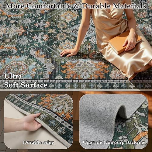 Ruaruarug Washable Area Rug 5×7 for Living Room, Ultra Soft, Dark Green - Image 2