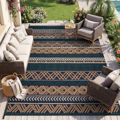 MontVoo Outdoor Rug Carpet Waterproof-Patio Rug Mat 8x10 Reversible RV Outdoor Camping Rugs Picnic Beach Mats Plastic Straw Outside Rugs for Balcony Porch Pool Deck Boho Patio Decor by MontVoo