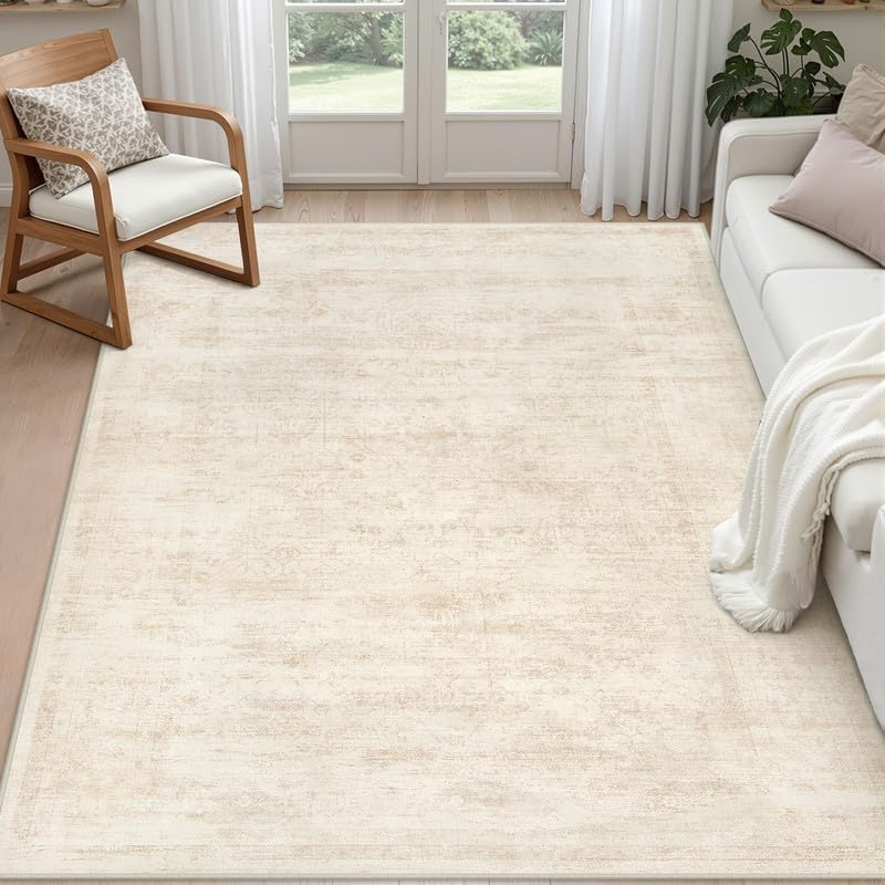 3x5 Area Rugs Living Room: Bedroom Washable Carpet Retro Beige by Luxturiy