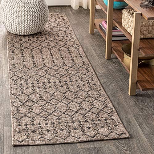 JONATHAN Y Moroccan Geometric Indoor Outdoor Runner Rug 2X10 Natural/Black, Ourika Textured Weave for Backyard, Patio, Porch, Easy-Cleaning, High Traffic, Pet-Friendly, Non-Shedding (SMB108D-210) by JONATHANY