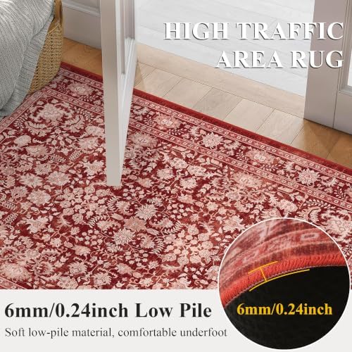 Washable 6ft Round Christmas Dorm Rug Soft Boho Xmas Red Throw Carpet - Image 6