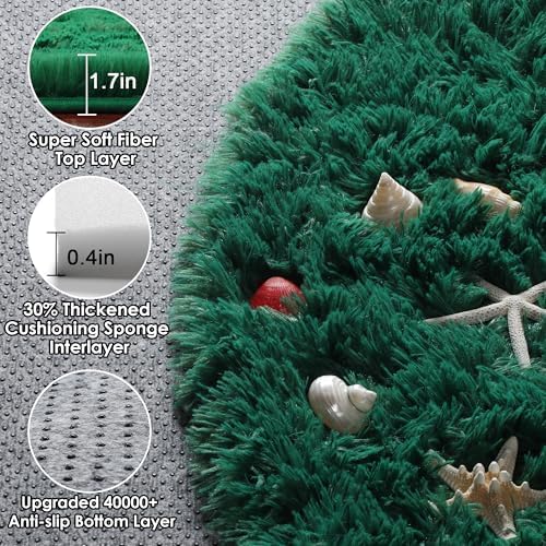 Dark Green Fluffy Round Rug Circle Area Rugs 4ft for Kids Teen Bedroom - Image 2