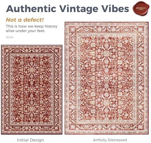 OPPODREAM Vintage RED Area Rugs 6' Round, Washable Rug for Living Room - Image 3