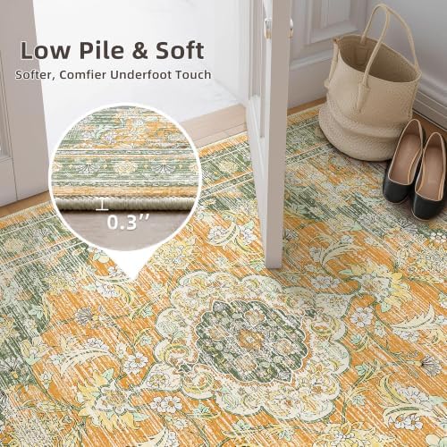 5x7 Area Rugs for Living Room, Boho Washable Non Slip Carpets, Green Orange - Image 6