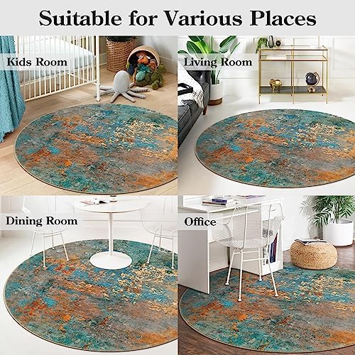 Lahome Modern Abstract Round Rug 5Ft - Colorful Washable 5x5 Circle Rugs for Living Room Bedroom Non Slip, Soft Indoor Floor Carpet for Dining Table Bathroom Nursery Dorm Decor - Image 6
